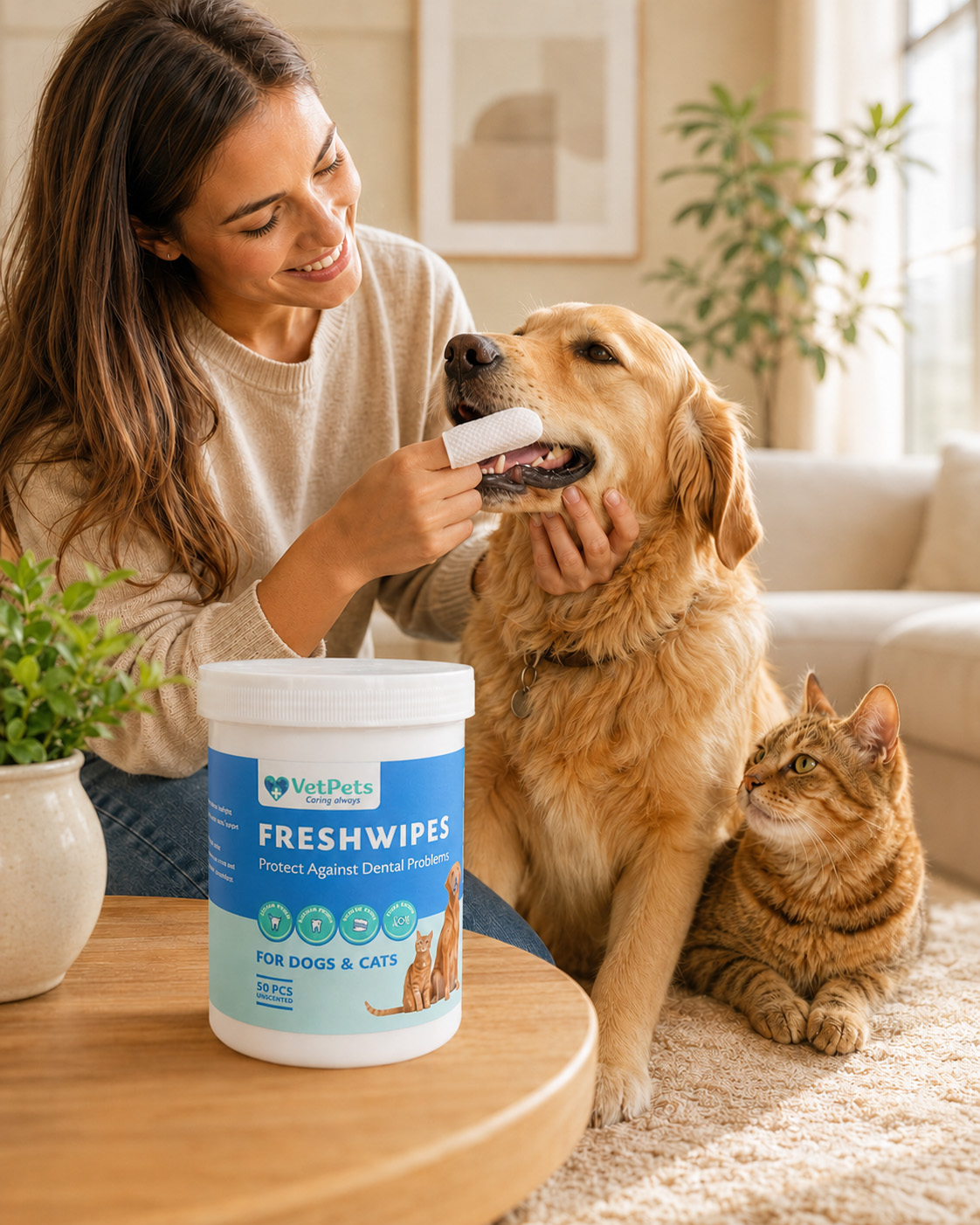 FreshWipes parmak mendili ile köpeğin günlük ağız bakımı