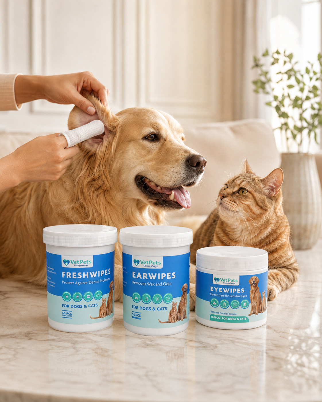 VetPets FreshWipes, EarWipes ve EyeWipes günlük bakım ürünleri