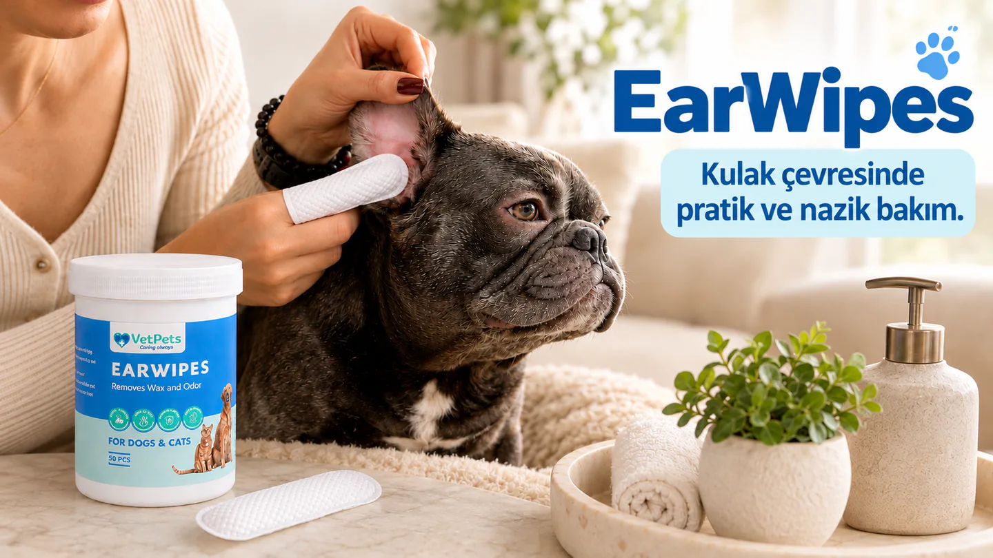 EarWipes parmak mendili ile French bulldog kulak çevresi bakımı