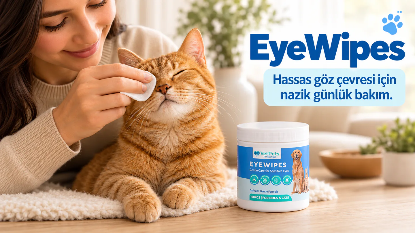 EyeWipes ile kedinin hassas göz çevresinde nazik günlük bakım